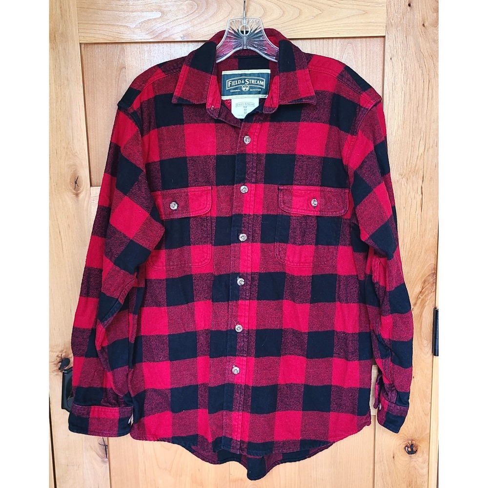 Field & Stream‎ 100% Cotton Flannel Thick Red MEDIUM Buffalo Check Chore Shacket